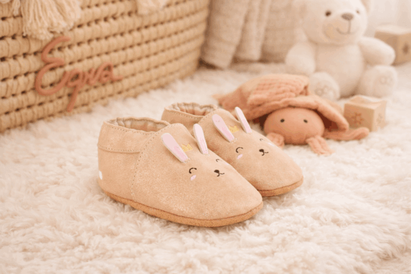 chausson cuir souple, matière naturelle pour la motricité et le développement de bébé